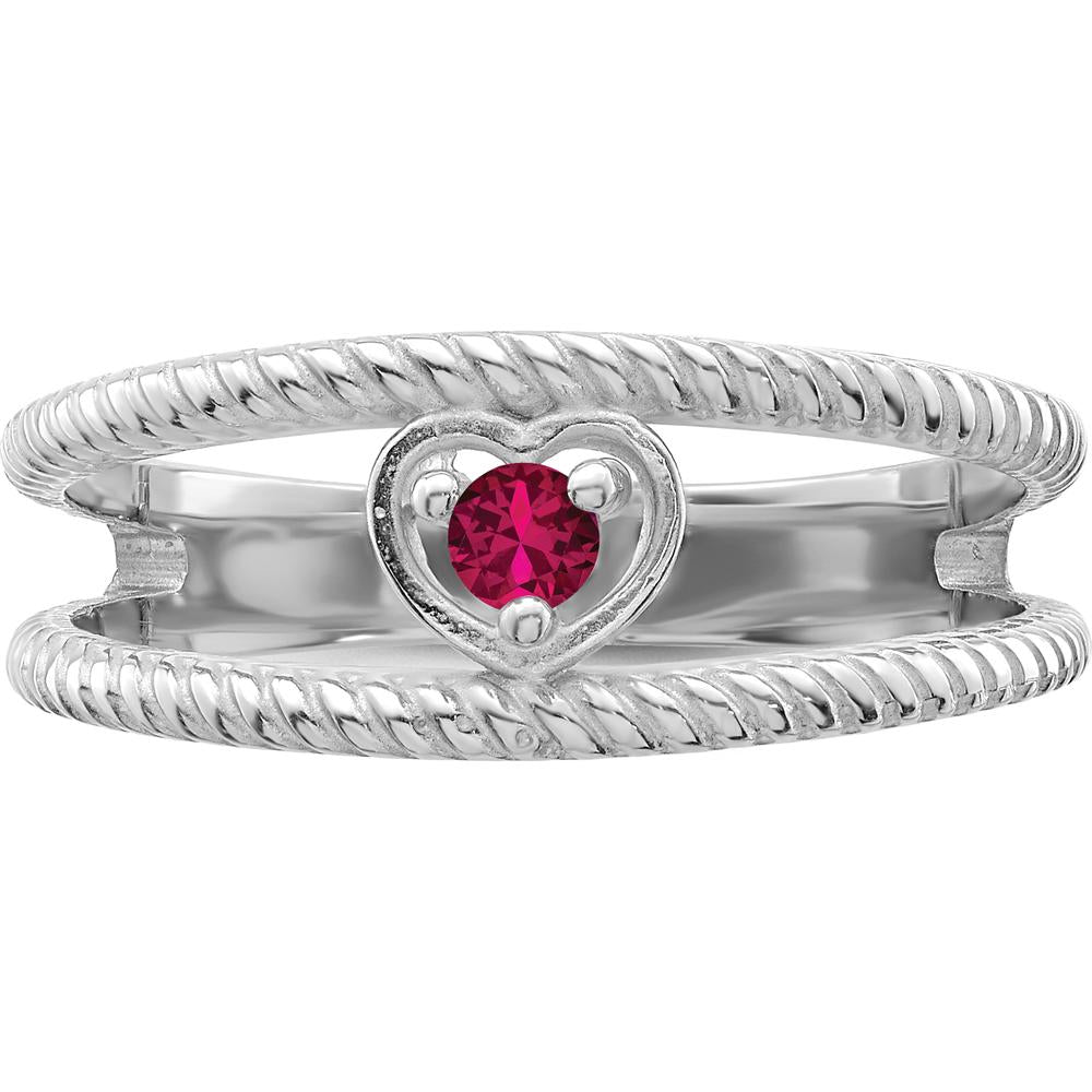14K White Gold Rope Design Ring with Heart-Shaped Ruby - 0.50 Carat Total Ruby Weight by Oro Pregiato