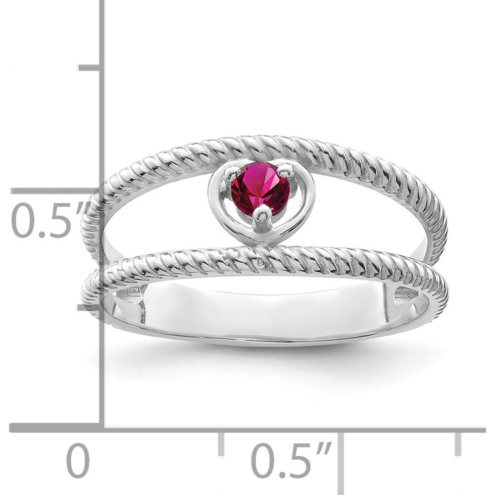 14K White Gold Rope Design Ring with Heart-Shaped Ruby - 0.50 Carat Total Ruby Weight by Oro Pregiato