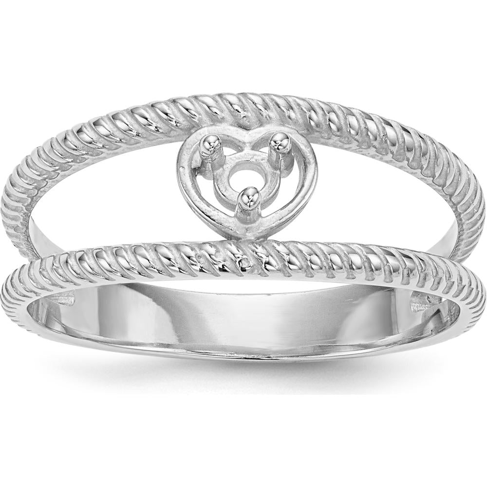 14K White Gold Rope Design Ring with Heart-Shaped Ruby - 0.50 Carat Total Ruby Weight by Oro Pregiato