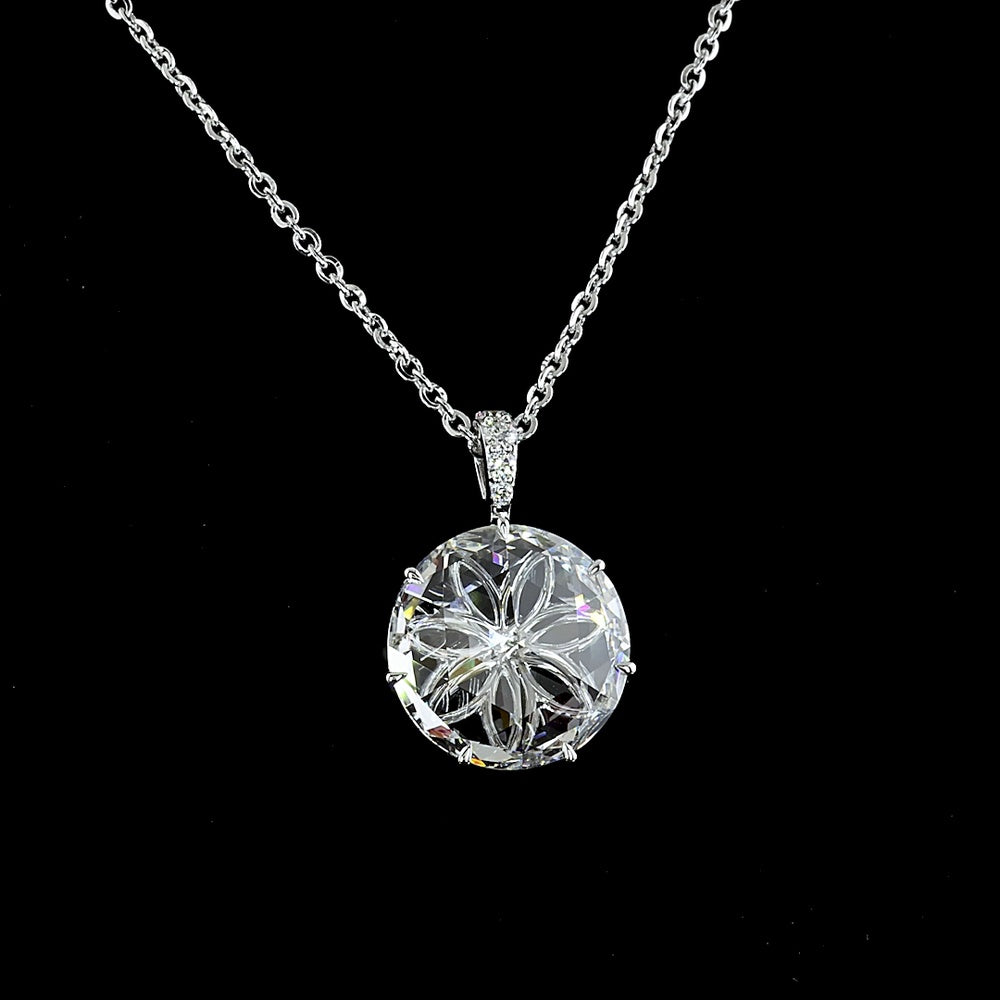 14K White Gold Rose Cut Lab Diamond Pendant with Prong Setting - 4.79 Carats Total Diamond Weight - Covaloro Fine Jewelry