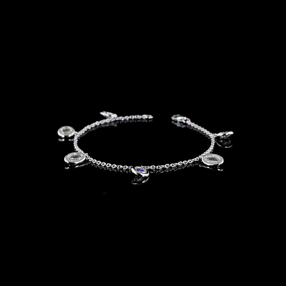 14K White Gold Rose Cut Oval Lab Diamond Station Bracelet - 3.38 Carat Total Weight, Bezel Set, E-F VS Clarity - Covaloro Fine Jewelry