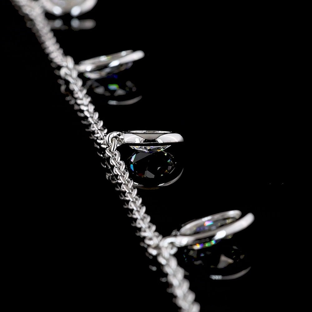 14K White Gold Rose Cut Oval Lab Diamond Station Bracelet - 3.38 Carat Total Weight, Bezel Set, E-F VS Clarity - Covaloro Fine Jewelry