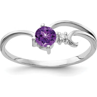 14K White Gold Round 4mm Amethyst and Diamond Accent Ring - 0.23 Carat Amethyst, 0.01 Carat Diamond Total Weight by Monteluci Fine Jewelry