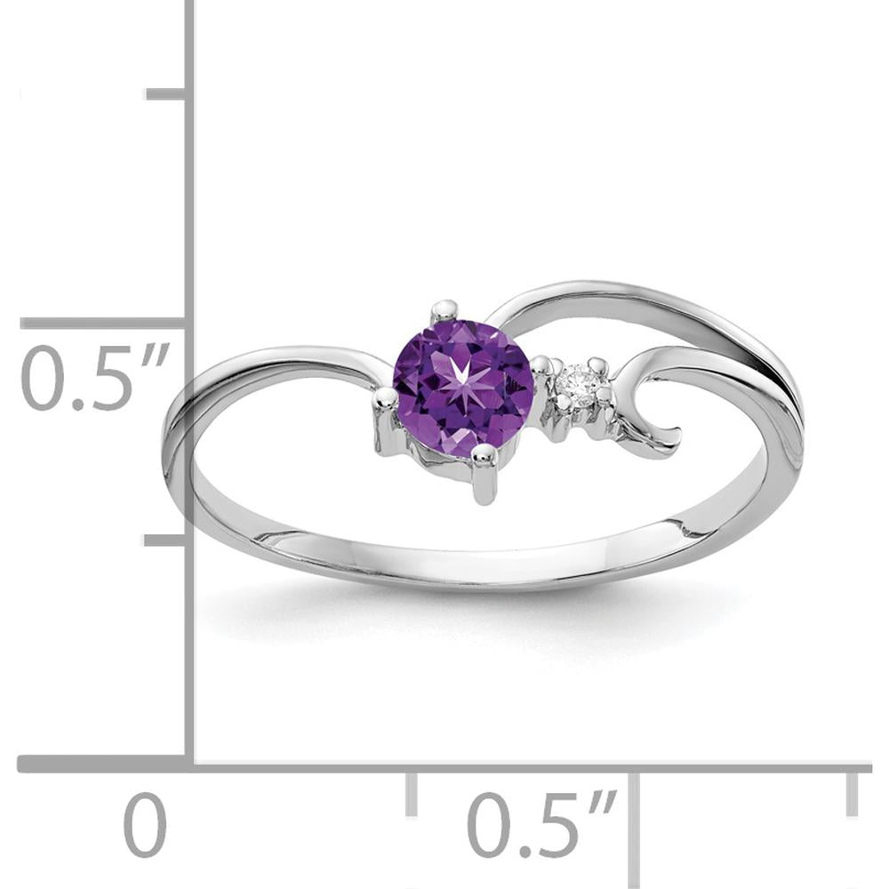 14K White Gold Round 4mm Amethyst and Diamond Accent Ring - 0.23 Carat Amethyst, 0.01 Carat Diamond Total Weight by Monteluci Fine Jewelry