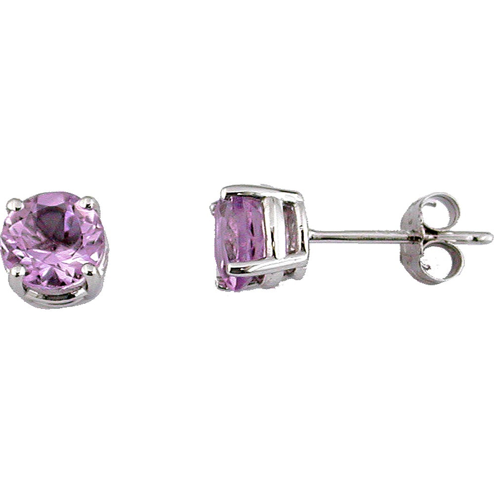 14K White Gold Round Amethyst Stud Earrings with Prong Setting - 1.45 Carat Total Gem Weight - Royal Jewelry