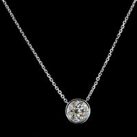 14K White Gold Round Bezel Set Solitaire Pendant with 1.54 Carat Lab Grown E VS1 Brilliant Cut Diamond - Covaloro Fine Jewelry