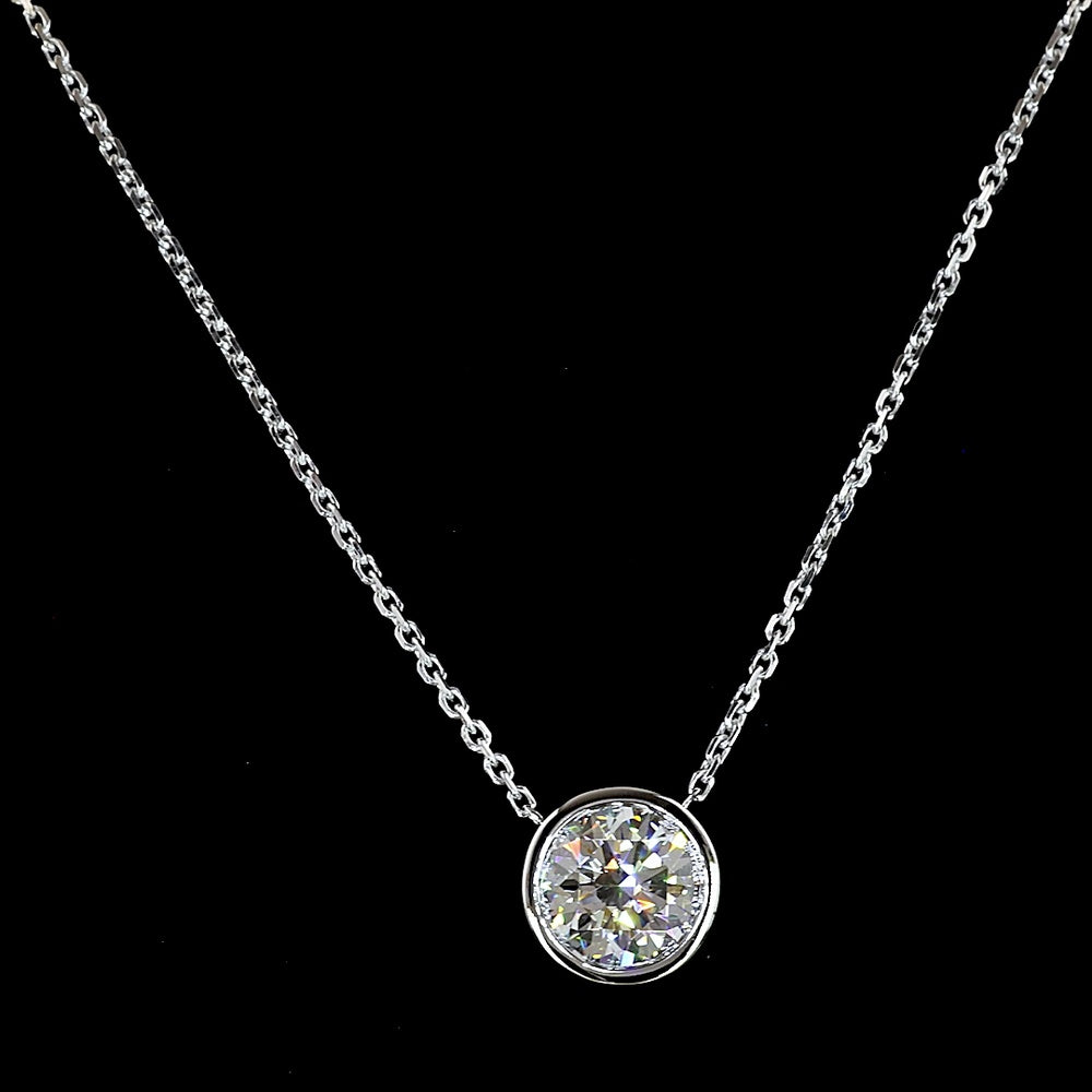 14K White Gold Round Bezel Set Solitaire Pendant with 1.54 Carat Lab Grown E VS1 Brilliant Cut Diamond - Covaloro Fine Jewelry