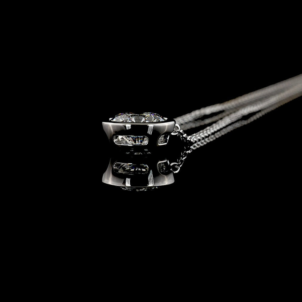 14K White Gold Round Bezel Set Solitaire Pendant with 1.54 Carat Lab Grown E VS1 Brilliant Cut Diamond - Covaloro Fine Jewelry