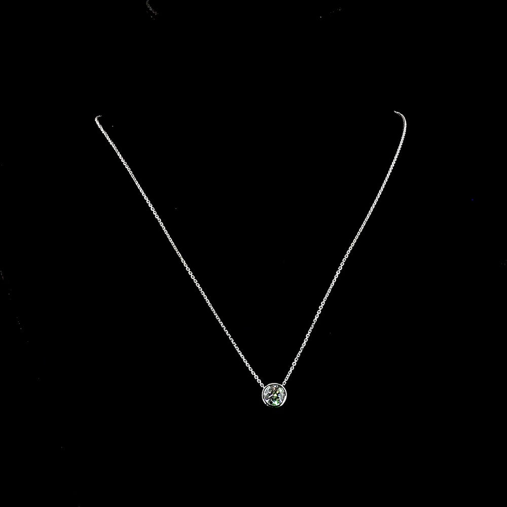 14K White Gold Round Bezel Set Solitaire Pendant with 1.54 Carat Lab Grown E VS1 Brilliant Cut Diamond - Covaloro Fine Jewelry