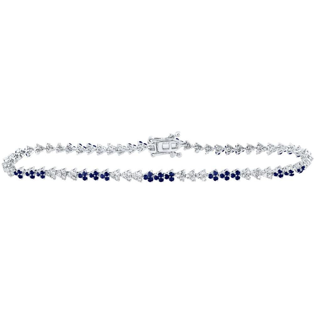 14K White Gold Round Blue Sapphire and Diamond Tennis Bracelet - 1.75 Carat Total Gem Weight