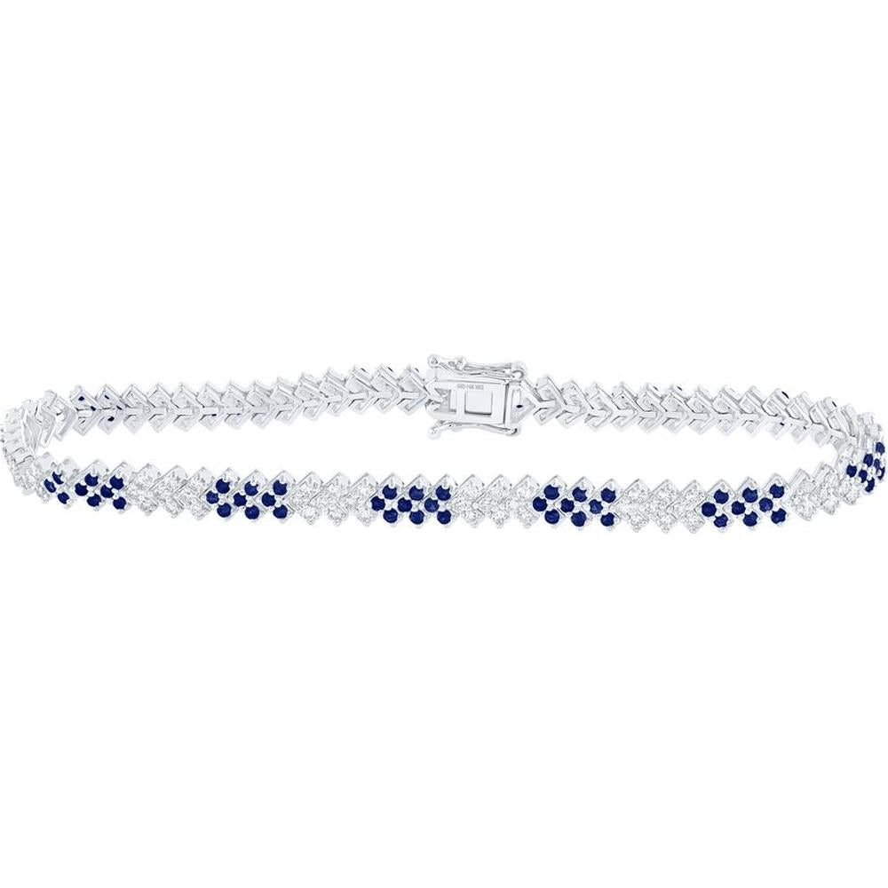14K White Gold Round Blue Sapphire & Diamond Tennis Bracelet - 2.87 Carat Total Gem Weight