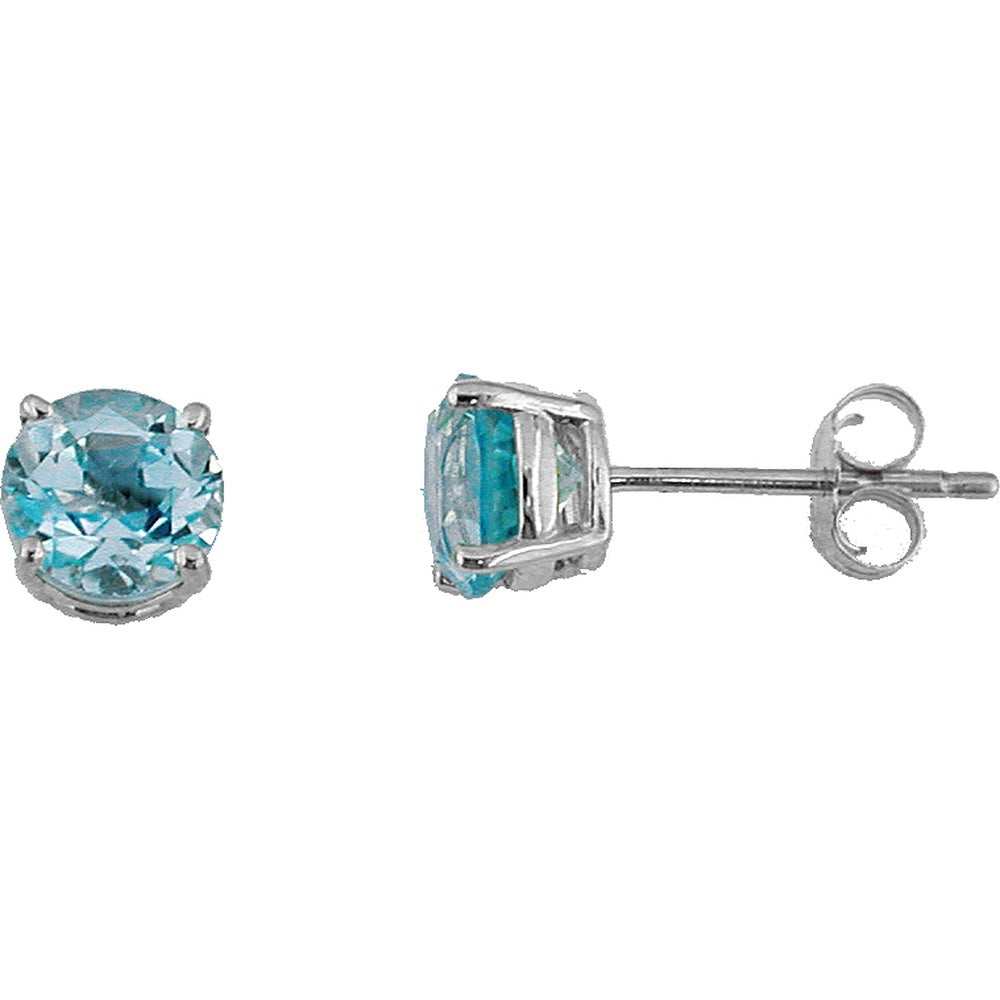 14K White Gold Round Blue Topaz Stud Earrings with Secure Friction Backs - 2.30 Carat Total Gem Weight - Royal Jewelry