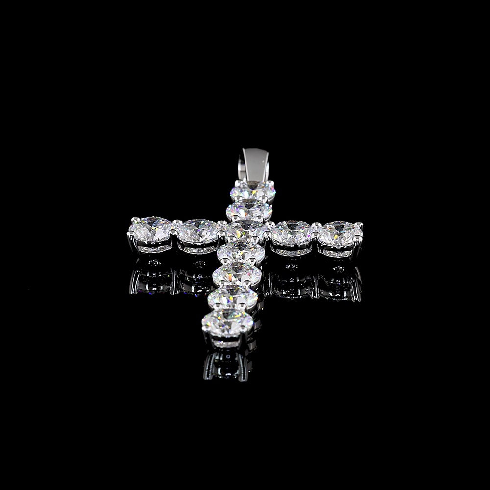 14K White Gold Round Brilliant Cross Pendant with 11 Prong-Set Lab Diamonds - 13.92 Carat Total Weight D VS1 - Covaloro Fine Jewelry