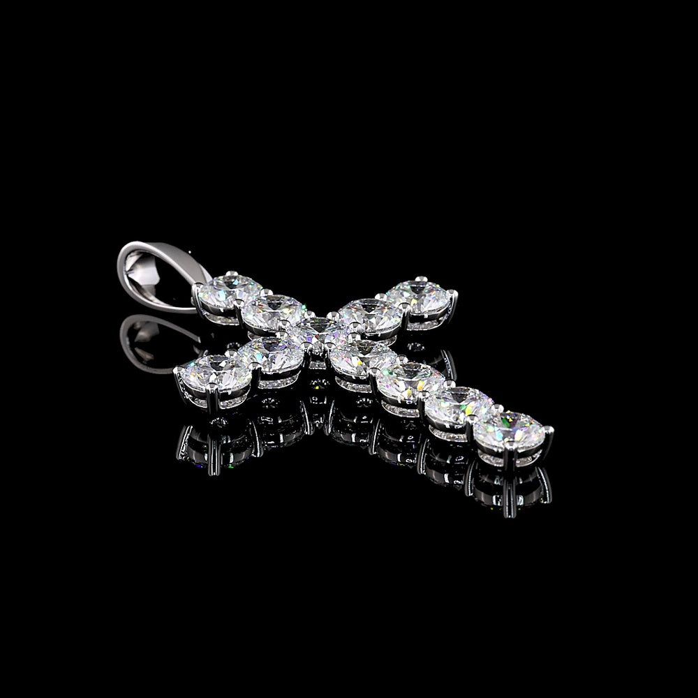 14K White Gold Round Brilliant Cross Pendant with 11 Prong-Set Lab Diamonds - 13.92 Carat Total Weight D VS1 - Covaloro Fine Jewelry