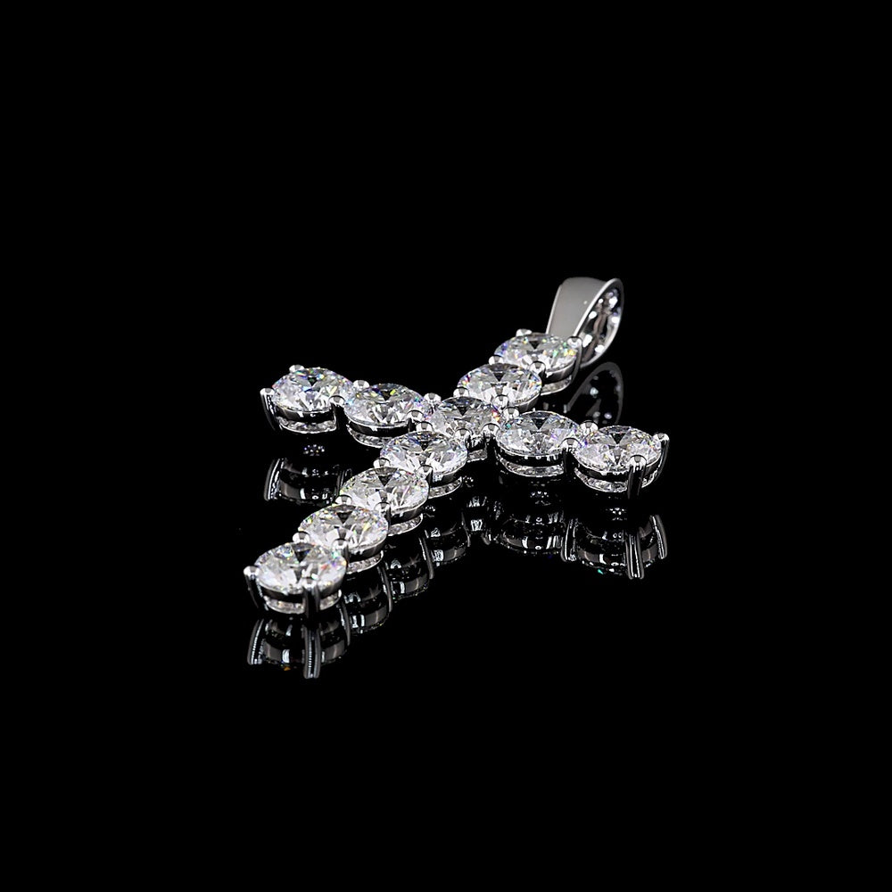 14K White Gold Round Brilliant Cross Pendant with 11 Prong-Set Lab Diamonds - 13.92 Carat Total Weight D VS1 - Covaloro Fine Jewelry