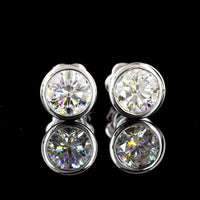 14K White Gold Round Brilliant Cut Bezel Set Lab Diamond Stud Earrings - 2.01 Carats Total Diamond Weight (D VS2) - Covaloro Fine Jewelry