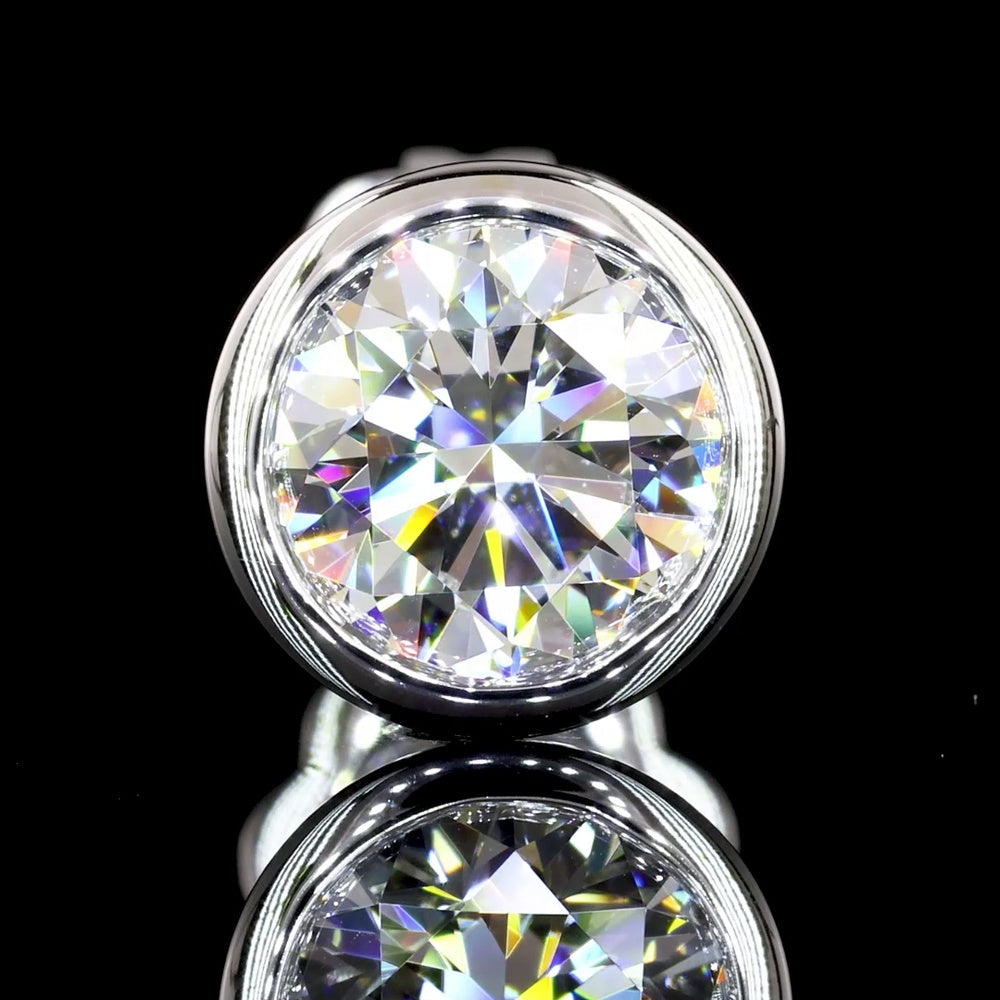 14K White Gold Round Brilliant Cut Bezel Set Lab Diamond Stud Earrings - 2.01 Carats Total Diamond Weight (D VS2) - Covaloro Fine Jewelry