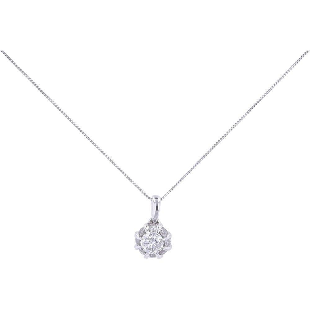 14K White Gold Round Brilliant Cut Diamond Pendant with 1.00 Carat Total Diamond Weight