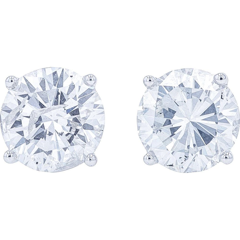 14K White Gold Round Brilliant Cut Diamond Stud Earrings with Secure Screw Backs - 4.04 Carat Total Diamond Weight