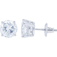14K White Gold Round Brilliant Cut Diamond Stud Earrings with Secure Screw Backs - 4.04 Carat Total Diamond Weight