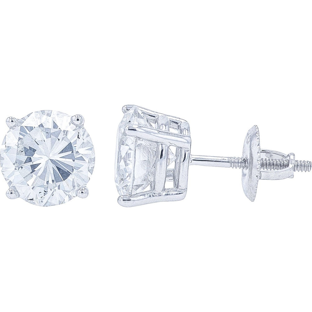 14K White Gold Round Brilliant Cut Diamond Stud Earrings with Secure Screw Backs - 4.04 Carat Total Diamond Weight