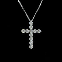 14K White Gold Round Brilliant Cut Lab Diamond Cross Pendant - 1.00 Carat Total Weight with 11 Prong-Set Stones (E-F Color, VS1 Clarity) - Covaloro Fine Jewelry