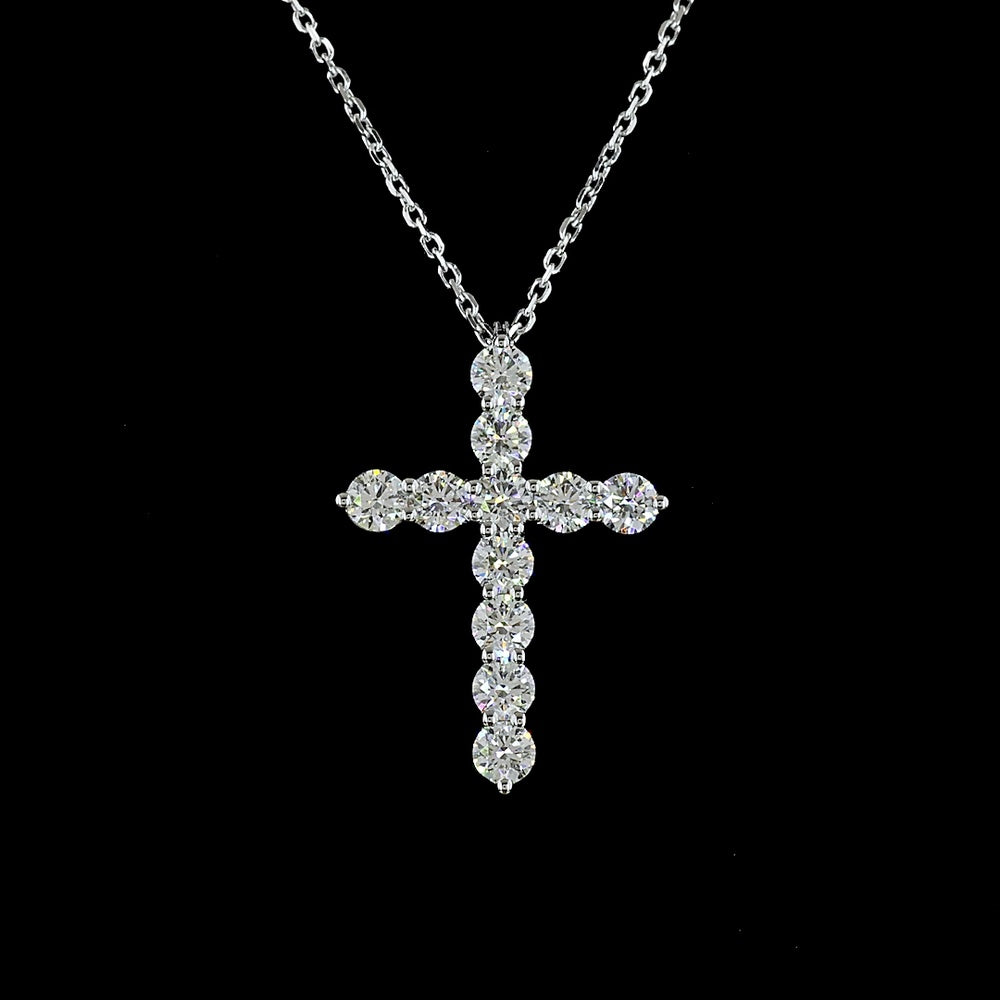 14K White Gold Round Brilliant Cut Lab Diamond Cross Pendant - 1.00 Carat Total Weight with 11 Prong-Set Stones (E-F Color, VS1 Clarity) - Covaloro Fine Jewelry