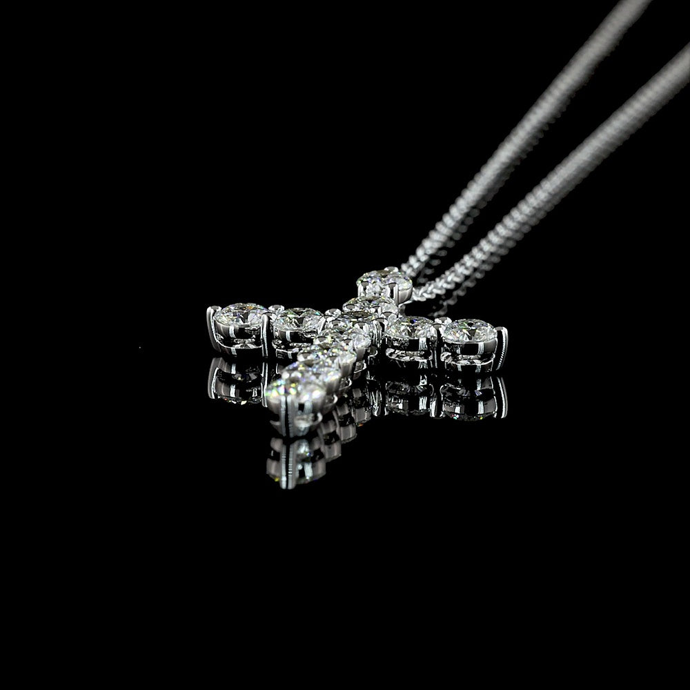 14K White Gold Round Brilliant Cut Lab Diamond Cross Pendant - 1.00 Carat Total Weight with 11 Prong-Set Stones (E-F Color, VS1 Clarity) - Covaloro Fine Jewelry