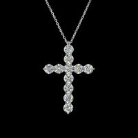 14K White Gold Round Brilliant Cut Lab Diamond Cross Pendant - 2.98 Carat Total Diamond Weight with 11 Prong Set Stones - Covaloro Fine Jewelry