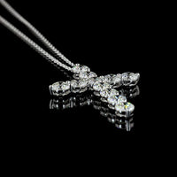 14K White Gold Round Brilliant Cut Lab Diamond Cross Pendant - 2.98 Carat Total Diamond Weight with 11 Prong Set Stones - Covaloro Fine Jewelry