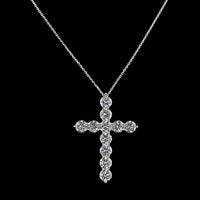 14K White Gold Round Brilliant Cut Lab Diamond Cross Pendant - 5.58 Carat Total Diamond Weight, F Color VS2 Clarity, 11 Stones - Covaloro Fine Jewelry