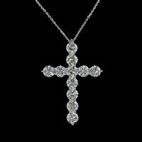 14K White Gold Round Brilliant Cut Lab Diamond Cross Pendant - 5.58 Carat Total Diamond Weight, F Color VS2 Clarity, 11 Stones - Covaloro Fine Jewelry