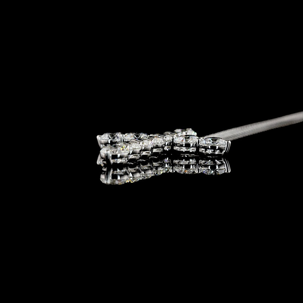 14K White Gold Round Brilliant Cut Lab Diamond Cross Pendant - 5.58 Carat Total Diamond Weight, F Color VS2 Clarity, 11 Stones - Covaloro Fine Jewelry