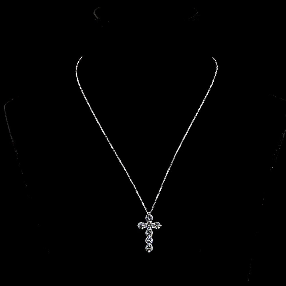 14K White Gold Round Brilliant Cut Lab Diamond Cross Pendant Necklace - 3.54 Carat Total Diamond Weight, E-F VS1 Clarity - Covaloro Fine Jewelry