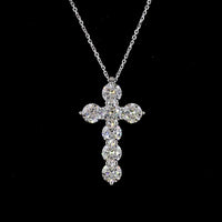 14K White Gold Round Brilliant Cut Lab Diamond Cross Pendant Necklace - 3.54 Carat Total Diamond Weight, E-F VS1 Clarity - Covaloro Fine Jewelry