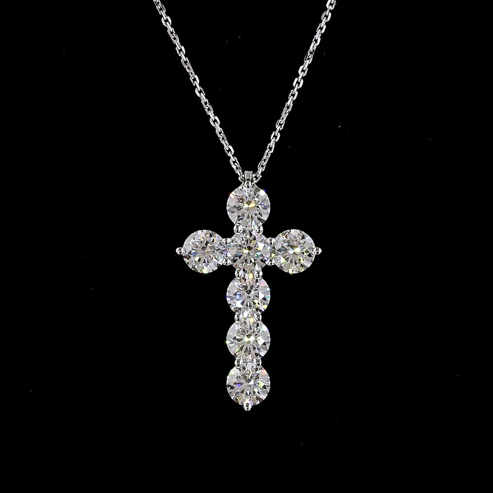 14K White Gold Round Brilliant Cut Lab Diamond Cross Pendant Necklace - 3.54 Carat Total Diamond Weight, E-F VS1 Clarity - Covaloro Fine Jewelry