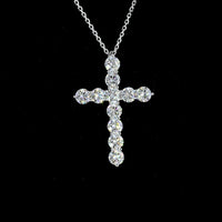 14K White Gold Round Brilliant Cut Lab Diamond Cross Pendant with Prong Setting and 11 Stones - 2.09 Carat Total Diamond Weight - Covaloro Fine Jewelry