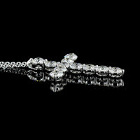 14K White Gold Round Brilliant Cut Lab Diamond Cross Pendant with Prong Setting and 11 Stones - 2.09 Carat Total Diamond Weight - Covaloro Fine Jewelry