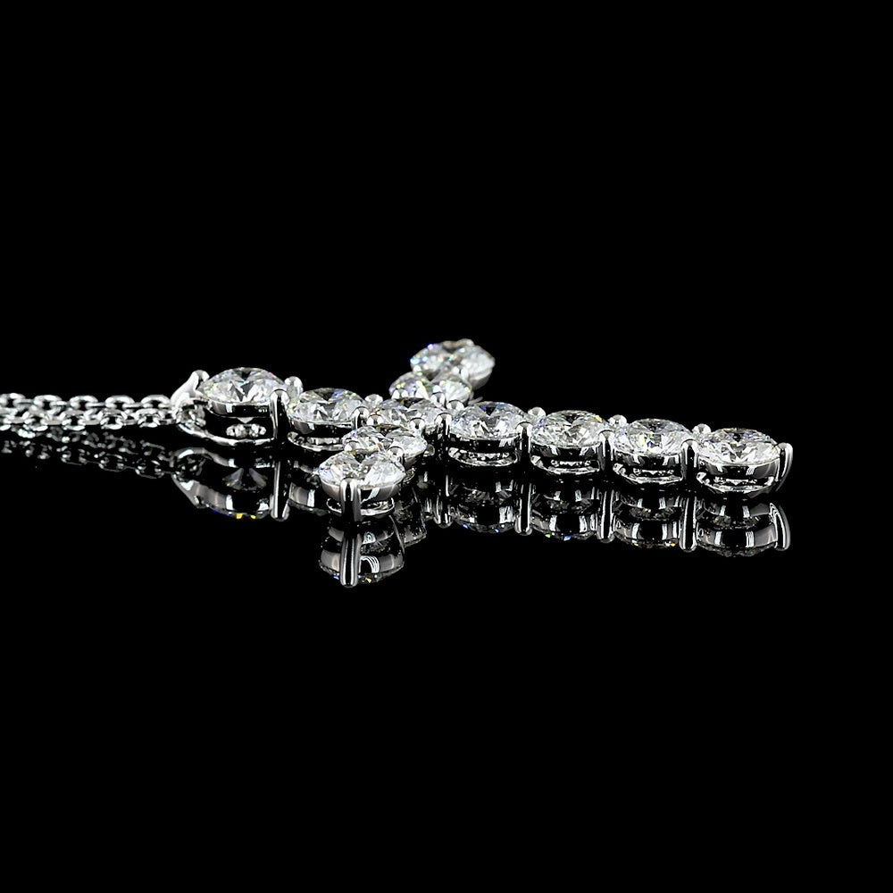 14K White Gold Round Brilliant Cut Lab Diamond Cross Pendant with Prong Setting and 11 Stones - 2.09 Carat Total Diamond Weight - Covaloro Fine Jewelry