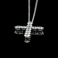 14K White Gold Round Brilliant Cut Lab Diamond Cross Pendant with Prong Setting and 11 Stones - 2.09 Carat Total Diamond Weight - Covaloro Fine Jewelry