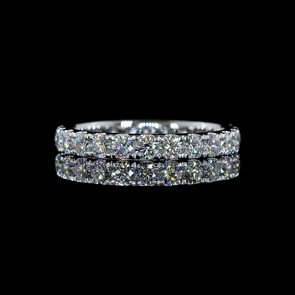 14K White Gold Round Brilliant Cut Lab Diamond Eternity Band - 1.22 Carats Total Diamond Weight, 24 Stones, E-F Color VS1 Clarity, Pavé Micro Setting - Covaloro Fine Jewelry