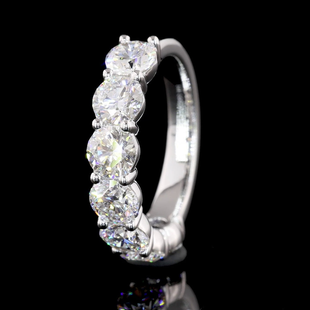 14K White Gold Round Brilliant Cut Lab Diamond Half Eternity Band - 1.94 Total Carat Weight, E-F VS1 - Covaloro Fine Jewelry
