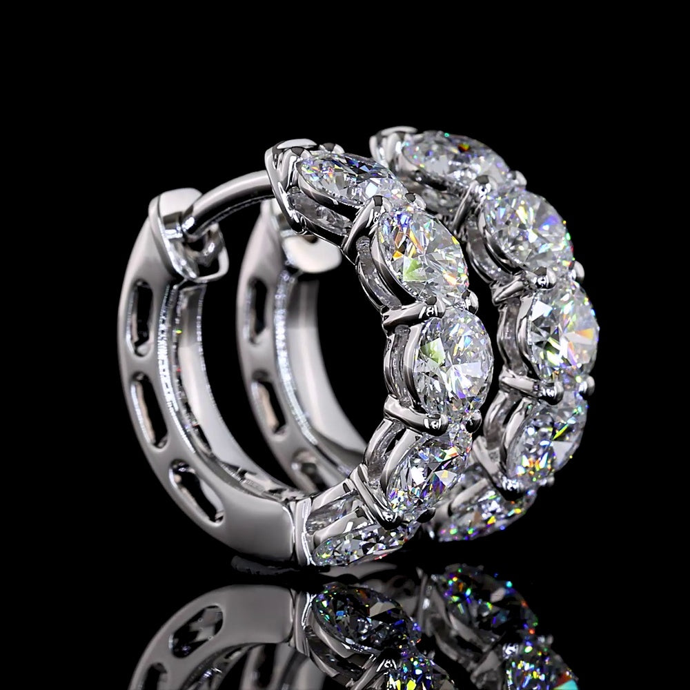 14K White Gold Round Brilliant Cut Lab Diamond Huggie Earrings - 1.95 Carats Total Diamond Weight, E-F VS Clarity - Covaloro Fine Jewelry