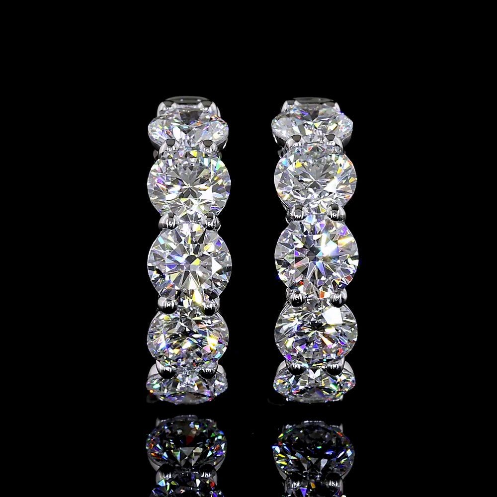 14K White Gold Round Brilliant Cut Lab Diamond Huggie Earrings - 1.95 Carats Total Diamond Weight, E-F VS Clarity - Covaloro Fine Jewelry