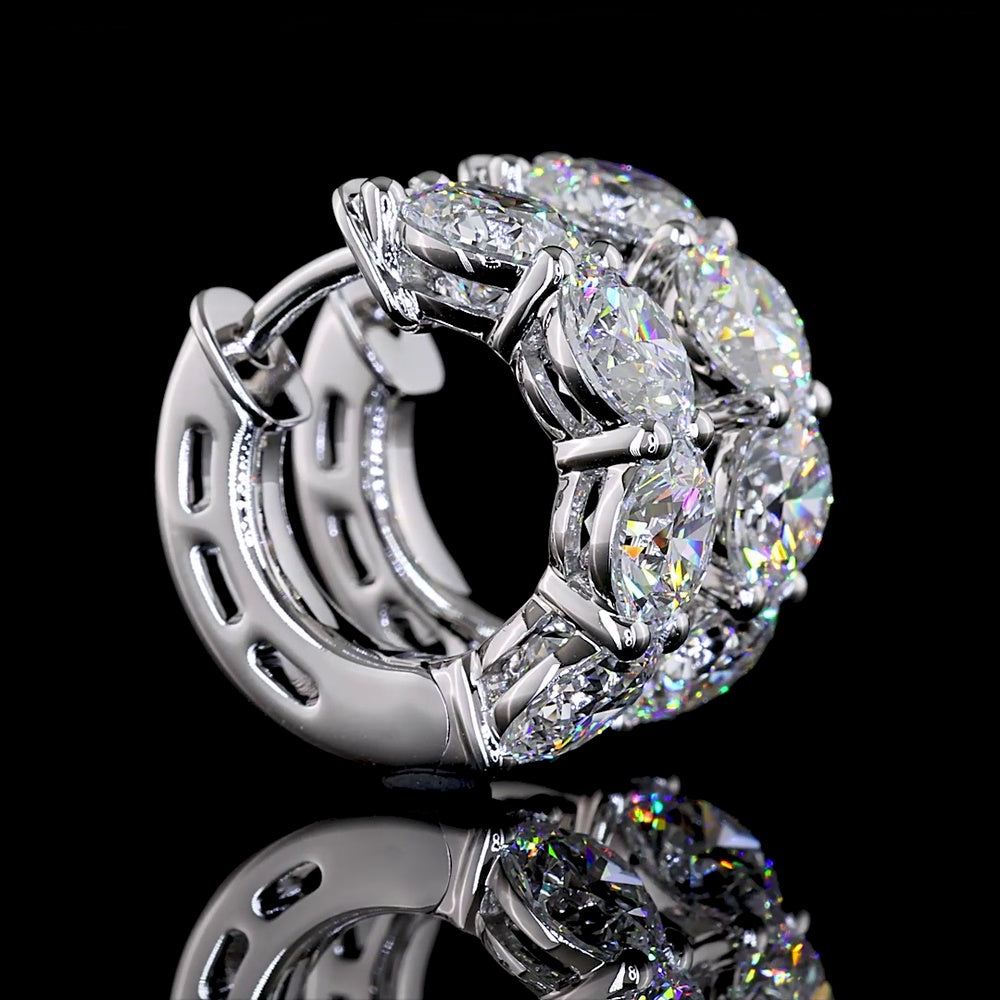 14K White Gold Round Brilliant Cut Lab Diamond Huggie Earrings - 4.99 Carats Total Diamond Weight, E-F VS Clarity - Covaloro Fine Jewelry