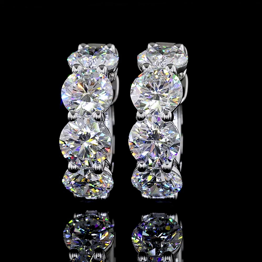 14K White Gold Round Brilliant Cut Lab Diamond Huggie Earrings - 4.99 Carats Total Diamond Weight, E-F VS Clarity - Covaloro Fine Jewelry