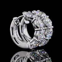 14K White Gold Round Brilliant Cut Lab Diamond Huggie Earrings - 8 Stones, 4.07 Carat Total Weight, E-F VS1 Clarity - Covaloro Fine Jewelry