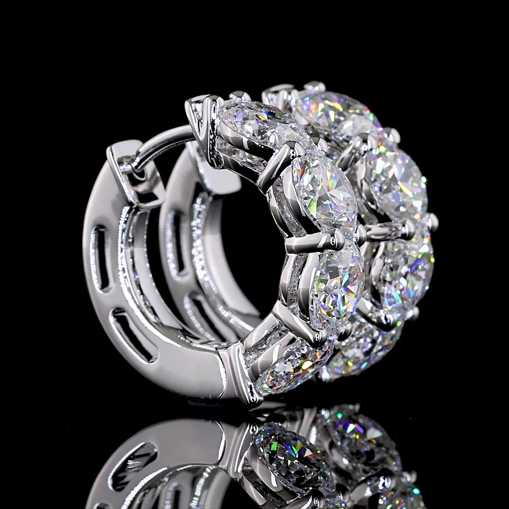 14K White Gold Round Brilliant Cut Lab Diamond Huggie Earrings - 8 Stones, 4.07 Carat Total Weight, E-F VS1 Clarity - Covaloro Fine Jewelry