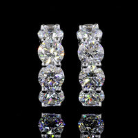 14K White Gold Round Brilliant Cut Lab Diamond Huggie Earrings - 8 Stones, 4.07 Carat Total Weight, E-F VS1 Clarity - Covaloro Fine Jewelry