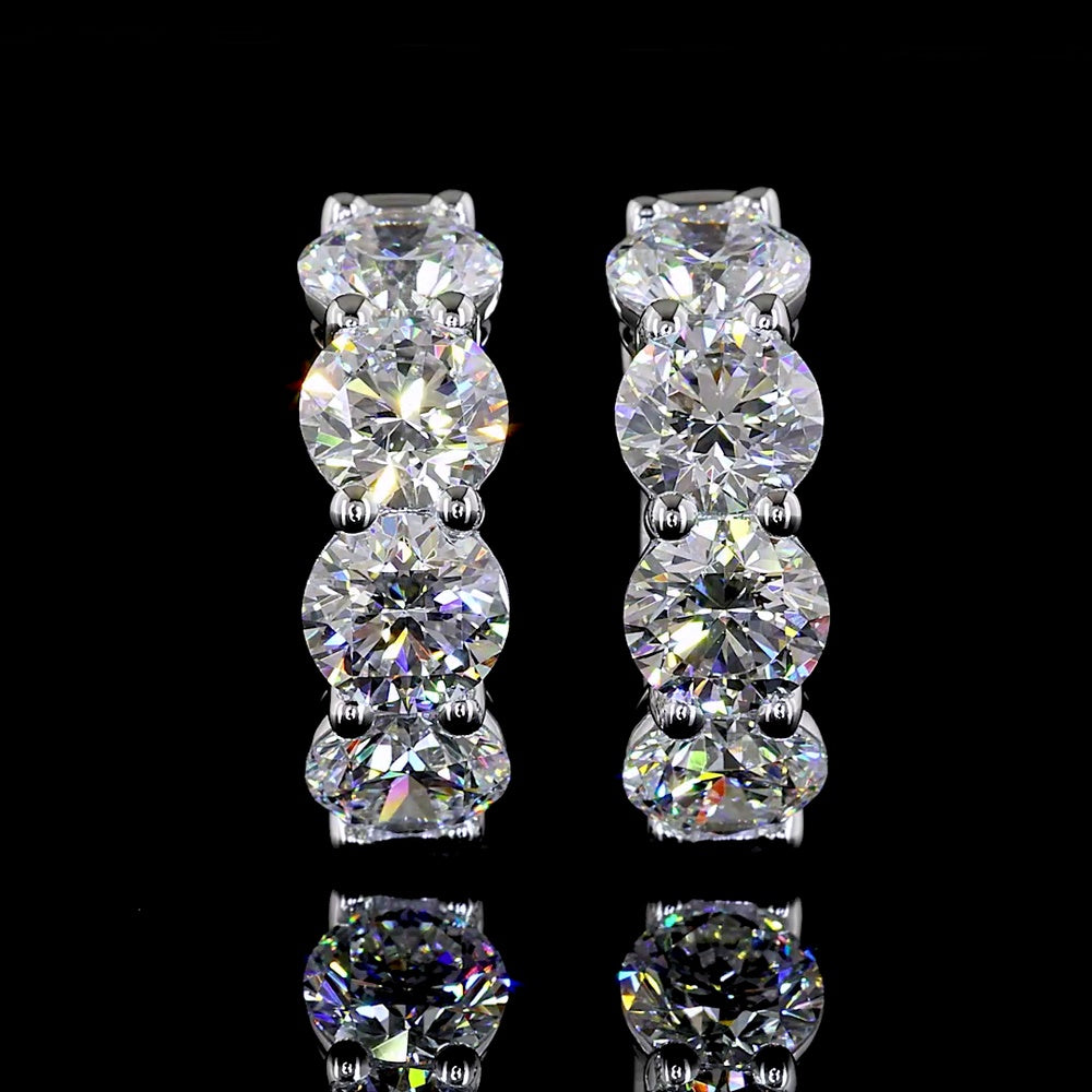14K White Gold Round Brilliant Cut Lab Diamond Huggie Earrings - 8 Stones, 4.07 Carat Total Weight, E-F VS1 Clarity - Covaloro Fine Jewelry